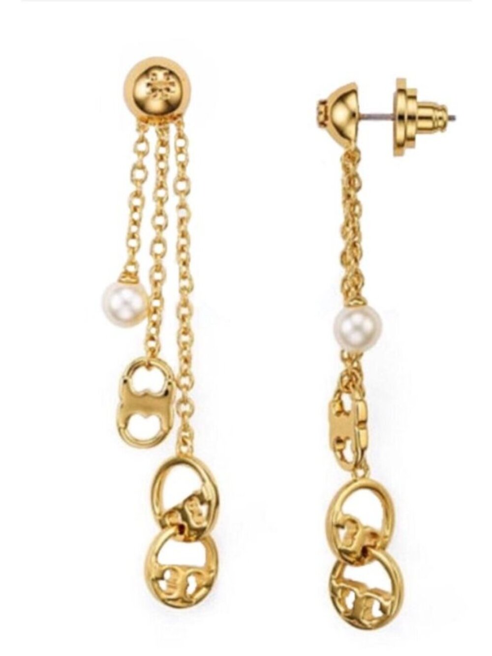 ***NEW!!! Tory Burch Gold & Pearl Chain Dangling Earrings